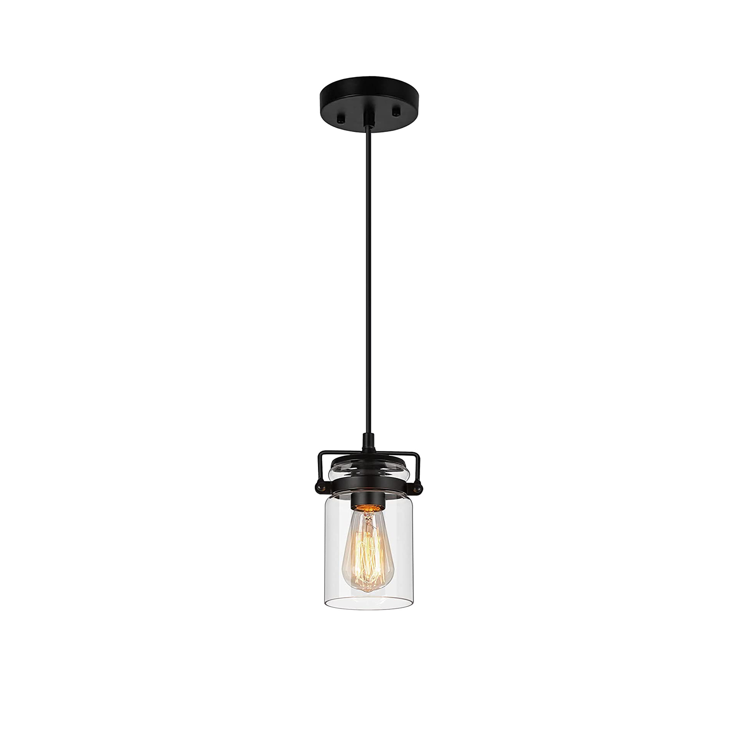 Modern Black Pendant Light with Clear Glass Shade, Mini Pendant