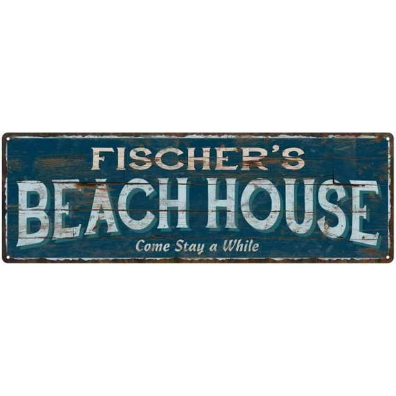 FISCHER'S Beach House Blue Rustic Cabin Home Decor 6x18 Metal 106180026419