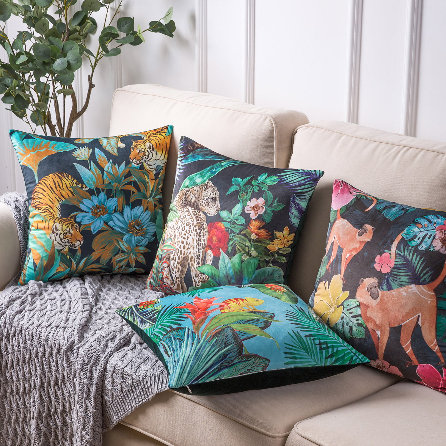 Phantoscope Tropical Series Decorative Throw Pillow Covers, Mysterious Jungle, 18" x 18", Set of