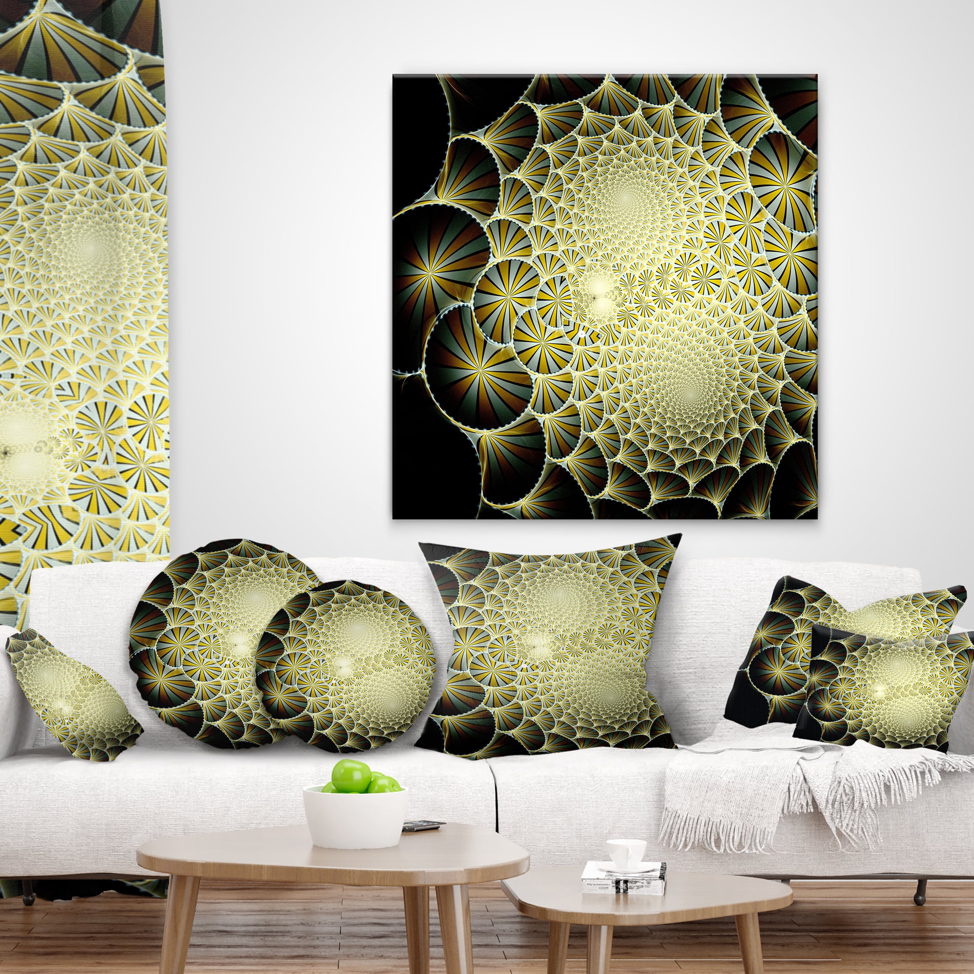Designart Yellow Symmetrical Unique Fractal Design - Floral Throw Pillow - 12x20