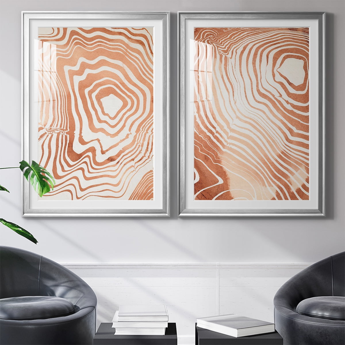 Wexford Home Wood Grain Suminagashi I Premium Framed Print, 18.5" x 24.5" - Ready to Hang, Silver (Set of 2)