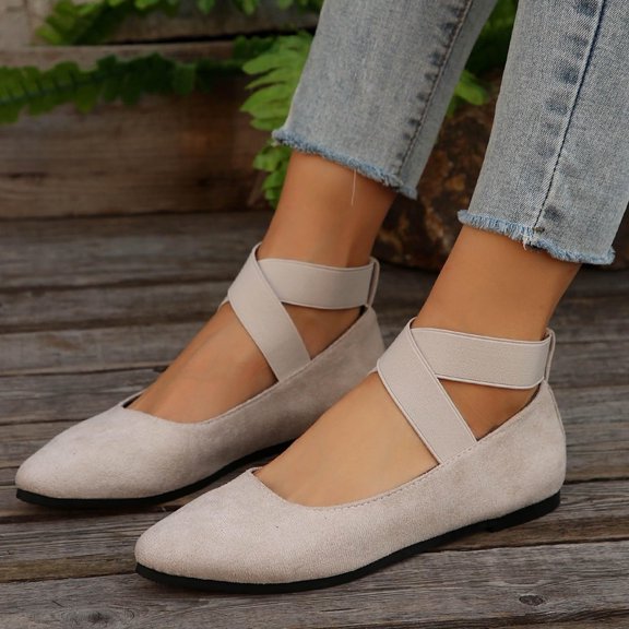 XDDLITP Women's Comfortable Fashion Elastic Ankle Straps Flats Shoes,White 40(US-8)
