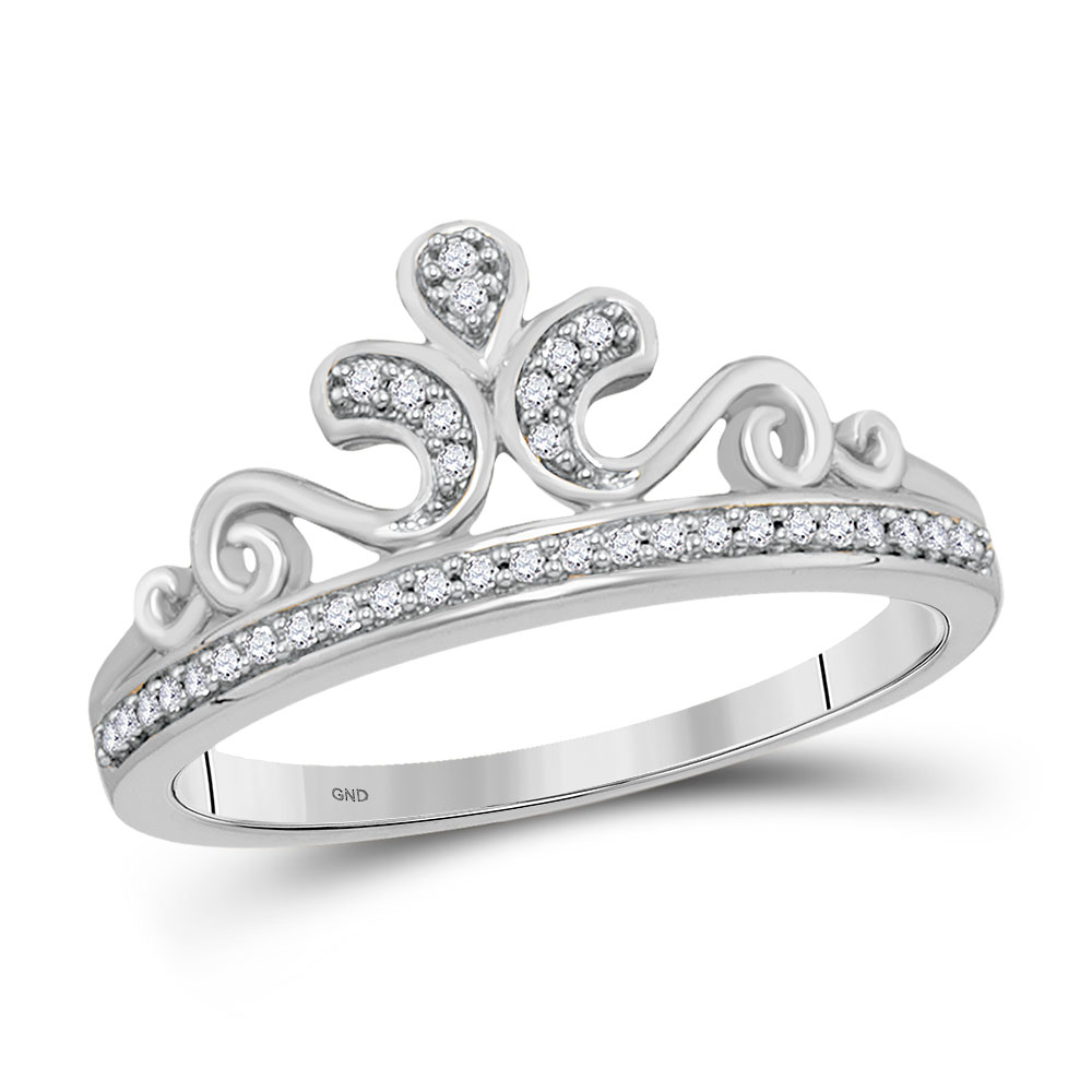 Saris and Things 10kt White Gold Womens Round Diamond Crown Tiara