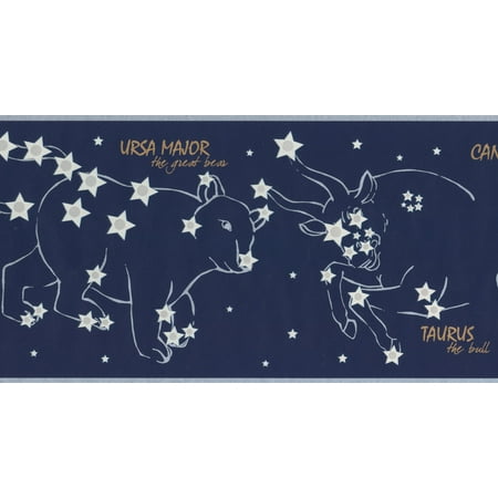Night Sky With Marked Constellations Stars Navy Blue