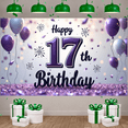 thumbnail image 4 of Purple Theme 17th Birthday Banner Balloon Decor  Display Firework Design Glitter Accent 17th Birthday Backdrop for 17th Birthday Party Teen Celebration Indoor Party, 4 of 8