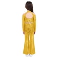 thumbnail image 2 of TSSOE Girls 2-piece Jazz Dance Outfit Shiny Sequin Tassels Latin Hip Hop Dancewear Long Sleeve Crop Top With Flared Pants Gold 8, 2 of 7