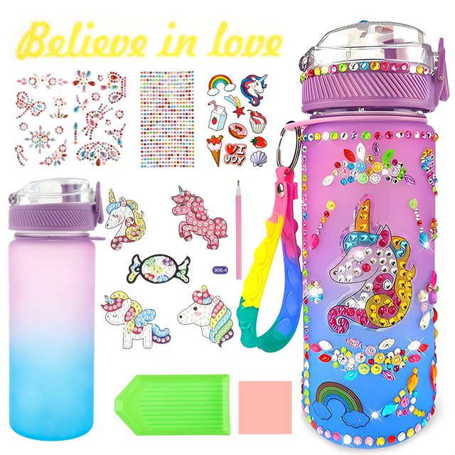 Wekvgz Water Bottle Kits Pretty Colorful Kids Water Bottle Gifts Safe Mermaid Water Bottle with Stickers Attractive Decorate Your Own Water Bottle Kits for Little Kids