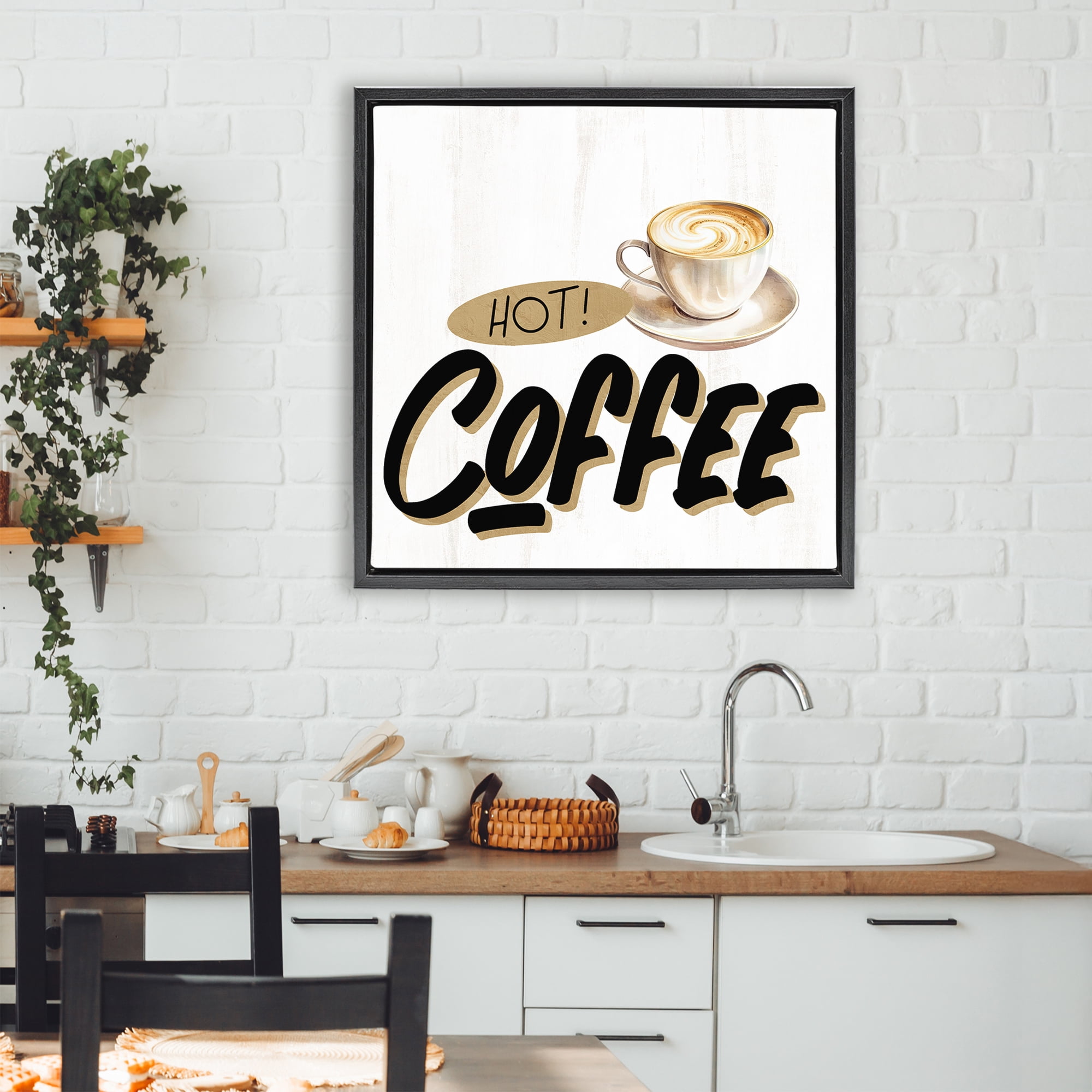 Stupell Industries Retro Fresh Hot Coffee Black Framed Floater Canvas Wall Art, design by Kim Allen