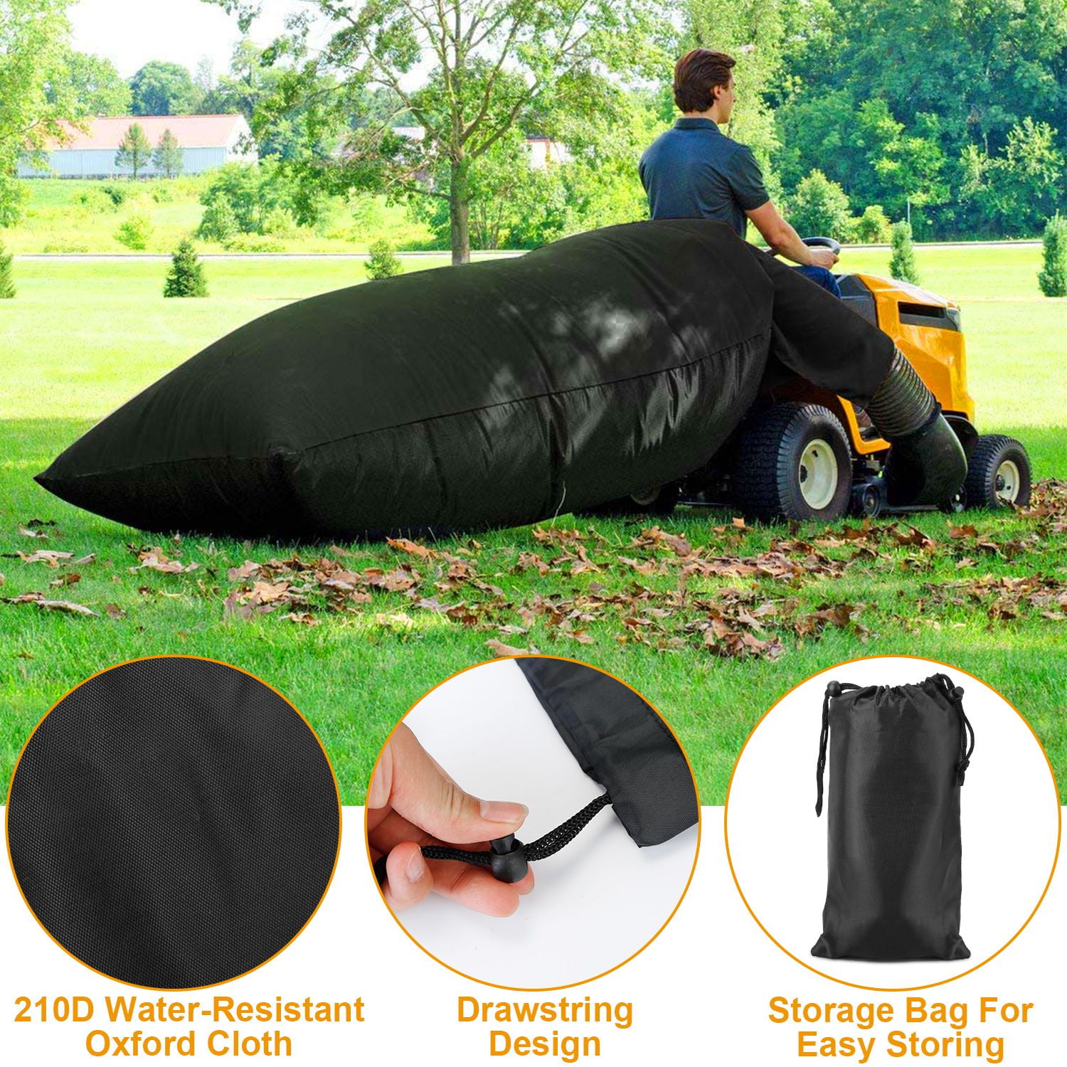 54 Cubic Foot Lawn Tractor Leaf Bag, Large Capacity Leaf Collection Bag for Ride-On Mowers, Wear-Resistant Oxford Fabric, Waterproof, Drawstring Design, with Carry Bag