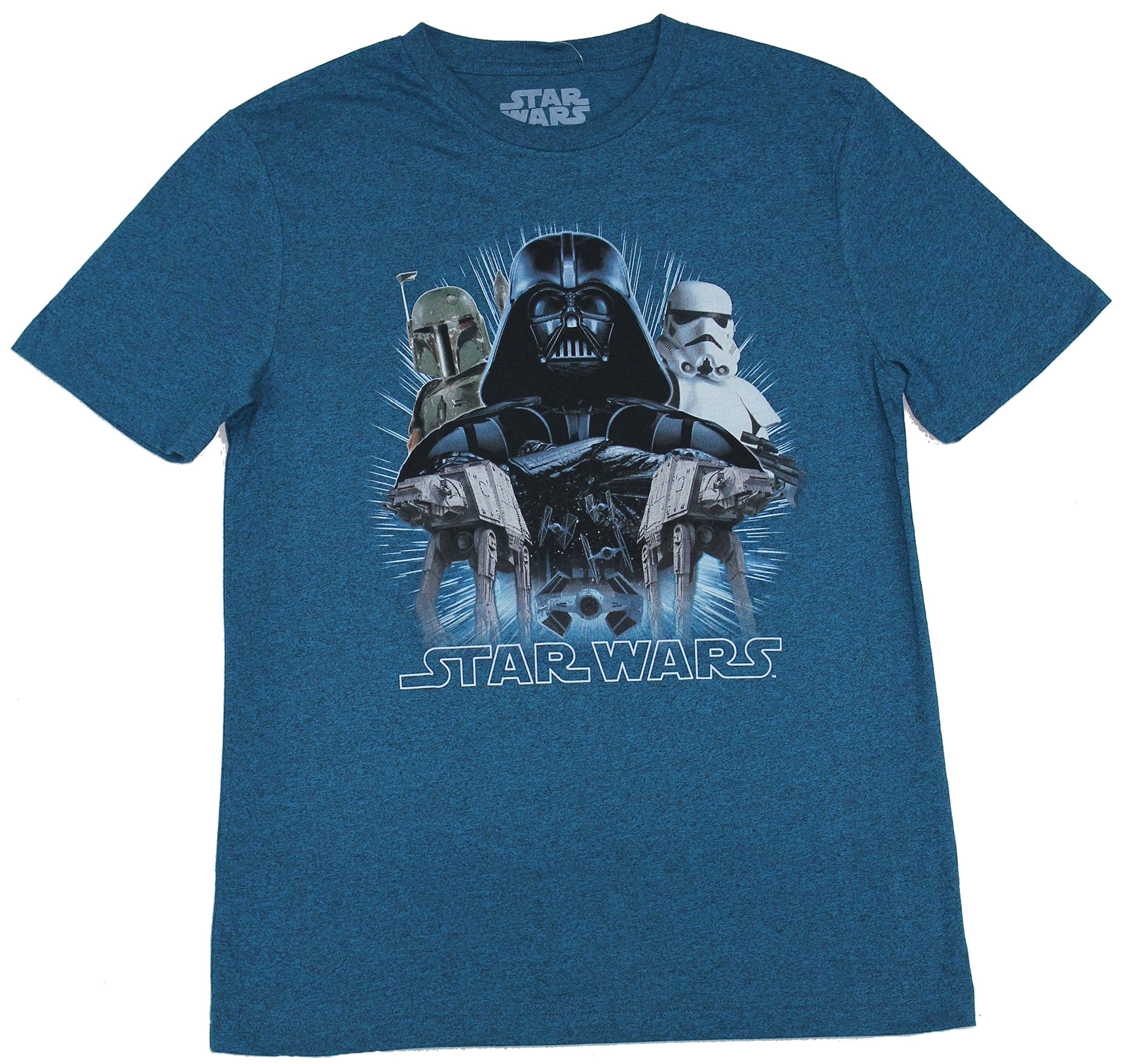 Star Wars Mens T-Shirt -Darth Vader Boba Fett Trooper over Imperial Army (Medium) -