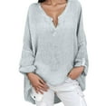 thumbnail image 2 of Tshirts For Women Summer Solid Color V Neck Long Sleeve Casual Tops Activewear, 2 of 3