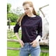 thumbnail image 2 of Jersey De Punto De Lunares De Manga Larga Con Cuello Redondo Elástico Allegra K Azul oscuro XS, 2 of 6