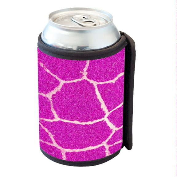 KuzmarK Insulated Drink Can Cooler Hugger - Giraffe Skin Pink Sparkle