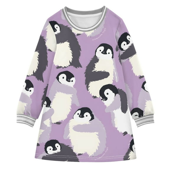 Purple Baby Penguin Girls'long-sleeved dress Thickened A-dress Warm Dress Basic Shirt Party Dresses