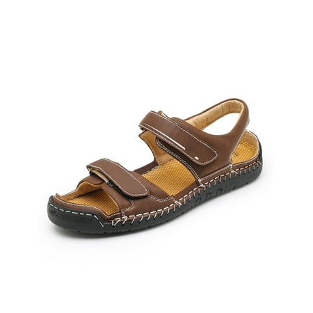 

SIMANLAN Men s Sandals Open Toe Walking Sandal Magic Tape Beach Shoes Outdoor Comfortable Casual Shoe Sport Summer Flats Dark Brown 6.5