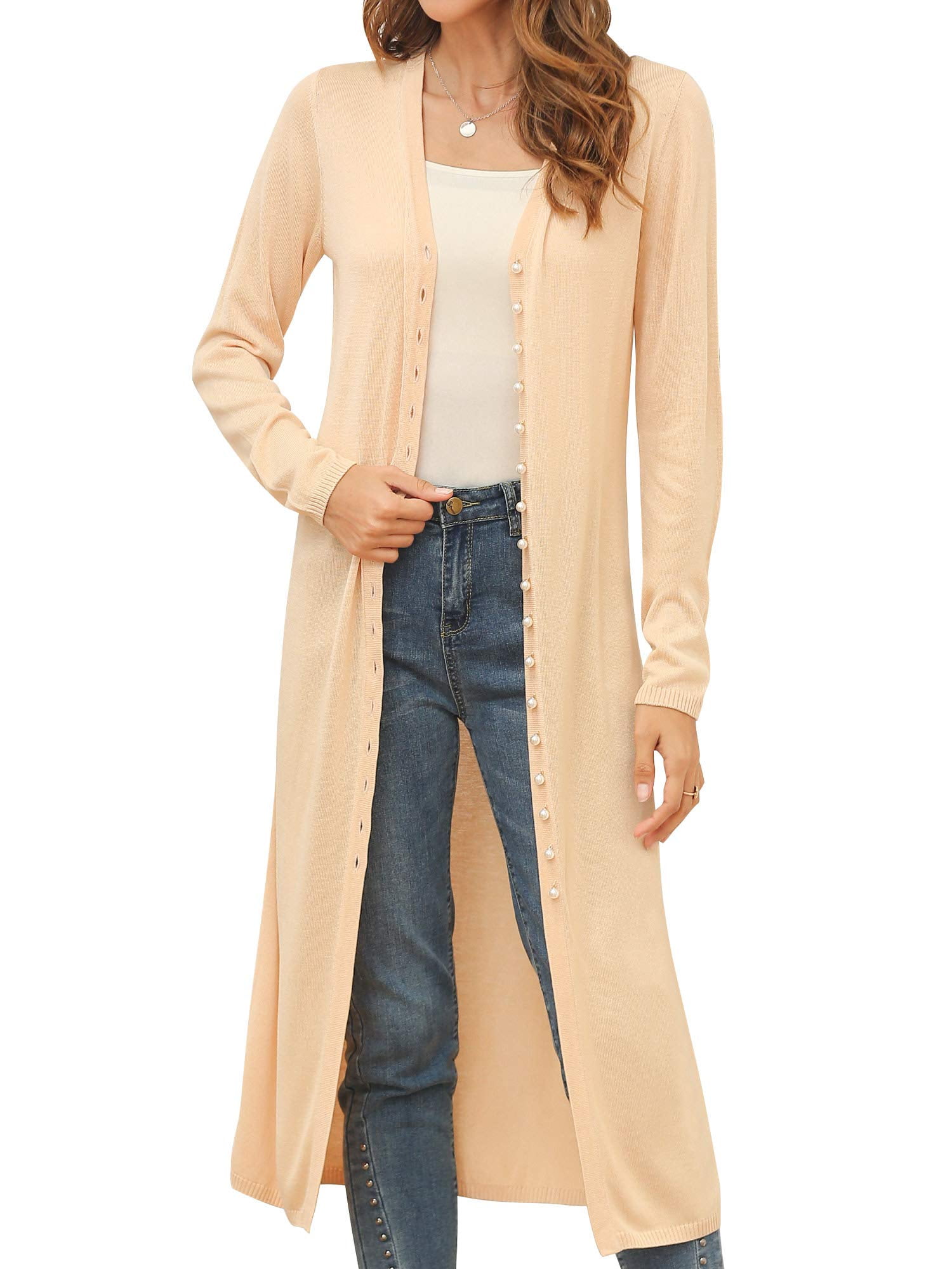 LIENRIDY Women's Long Sleeve Cardigan Open Front Drape Duster Cardigan Lightweight Button Down 