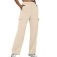 thumbnail image 2 of Pantalones rectos lisos con cintura elástica para mujer - Diseño con tirantes, poliéster, ropa informal - Tallas S-XXL, 2 of 6
