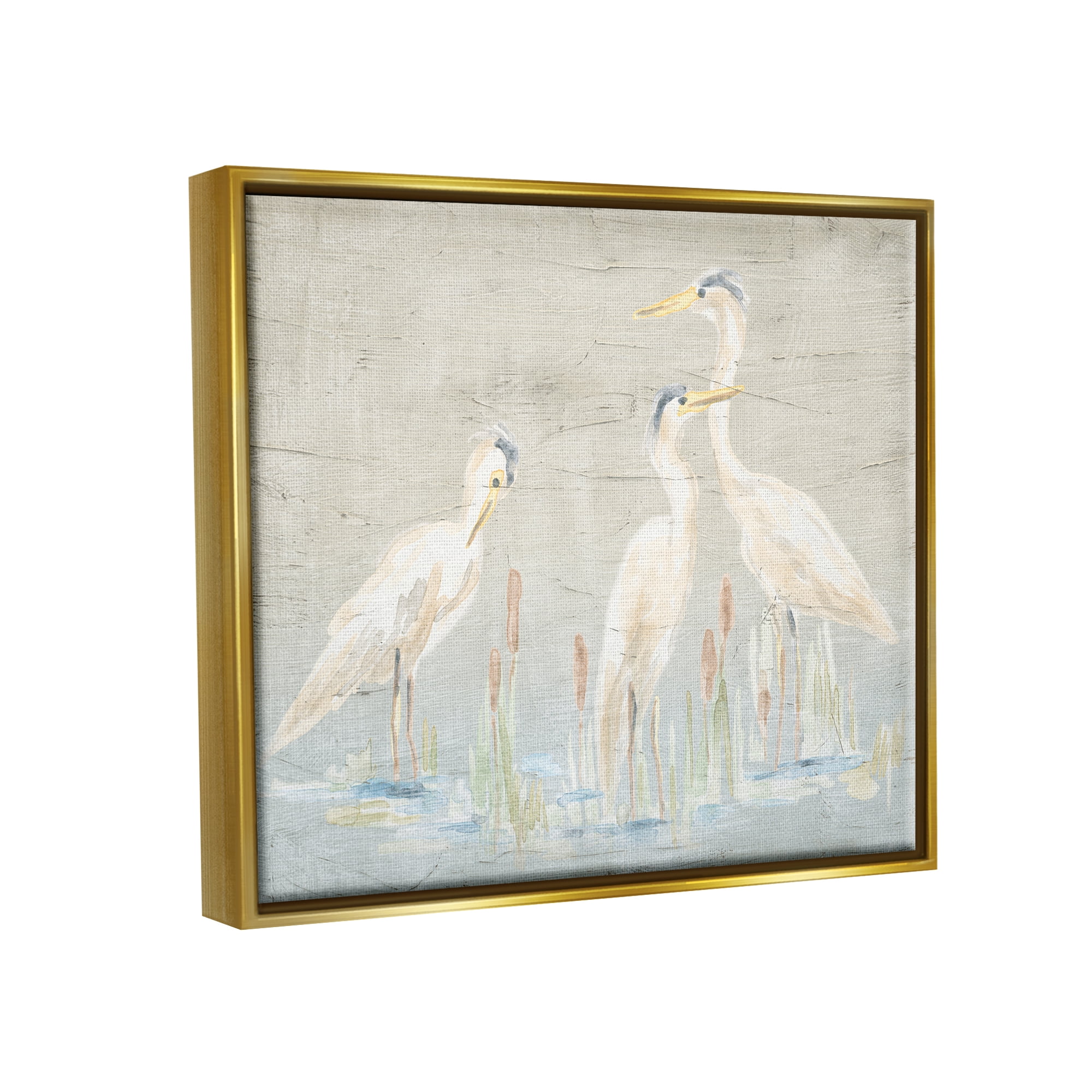 Stupell Industries Rustic Herons Scene Animals & Insects Painting Gold Floater Framed Canvas Art Print Wall Art, 31 x 25