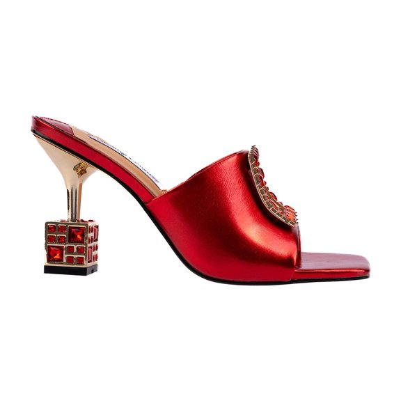 Ninety Union Lady Couture Casino Jeweled Metallic Square Heel Slide, Red, 6