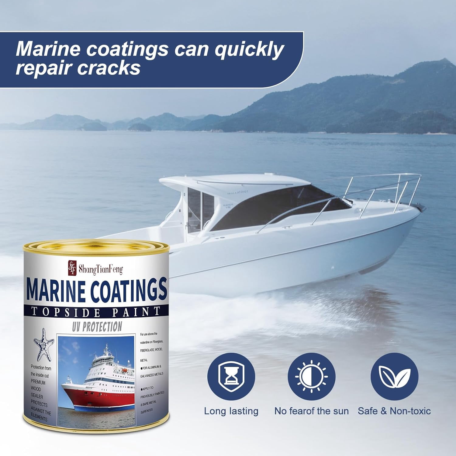 ShangTianFeng 207014 Marine Wood and Fiberglass Primer,32Oz Brilliant Navy Blue, Suitable for use on fiberglass, wood or metal surfaces above the waterline, 1 Quarts