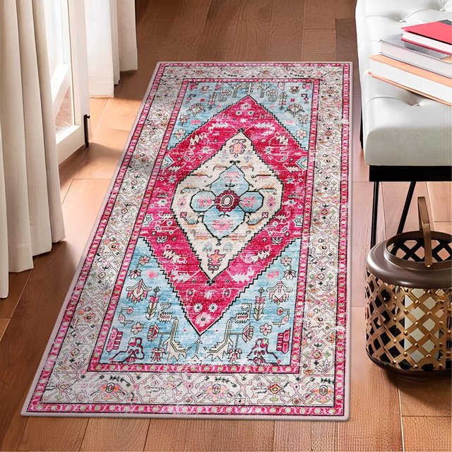 HAHDAXIA Persian Runner Rug 2x4 Washable Rugs Hallway Runner Rugs Non-Slip Kitchen Rugs Runner Vintage Throw Small Area Rug Runners Carpet for Bedroom Bathroom Entryway Laundry Room Rug (2'x4