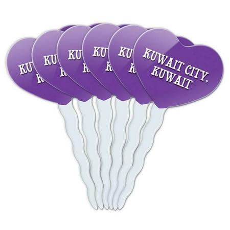 Kuwait City Kuwait Heart Love Cupcake Picks Toppers - Set of 6