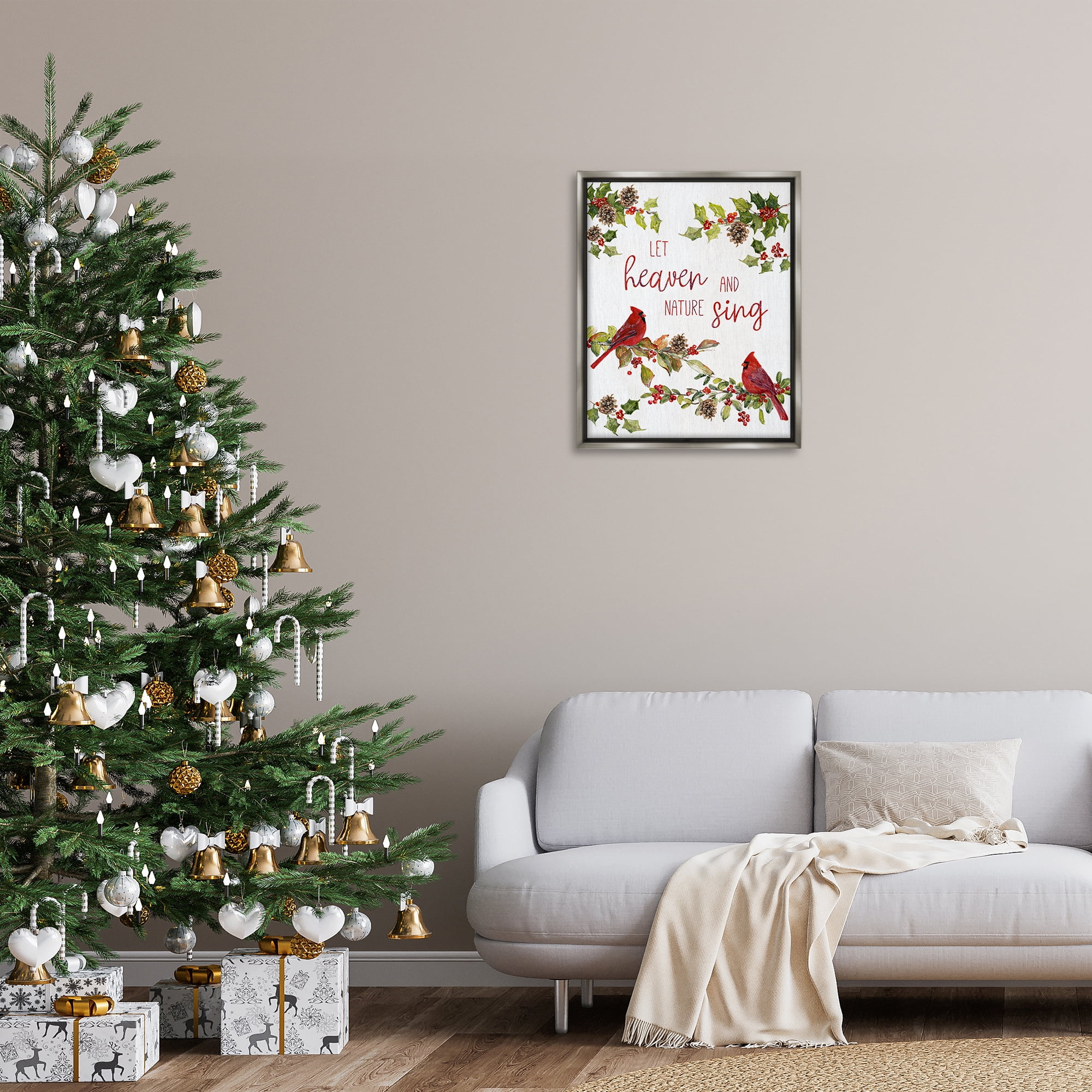 Stupell Industries Heaven & Nature Sing Holiday Painting Gray Floater Framed Canvas Art Prints Wall Art, 25 x 31