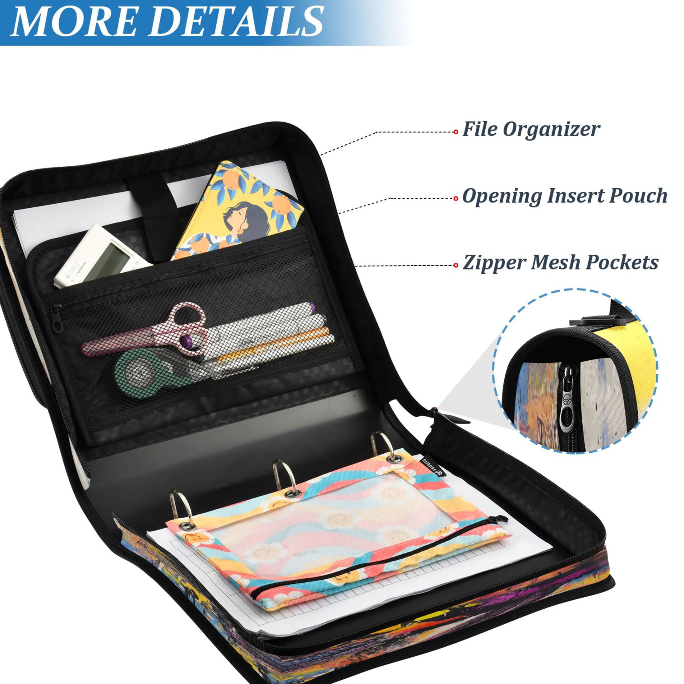 YAZAOO Zipper Binder trapper keeper Documents Organized Design Whimsical Wonder Printed