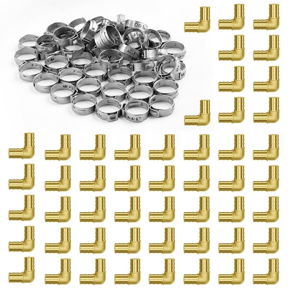 KFFKFF Pipe Accessories, 3/4" Set of 50 Brass Pipe Accessories, Clamp Design Elbow Pipe Link Brass Air Accessories, Robust Plumbing Tube Adapters for Heating/Shower Infrastructure, Exterior