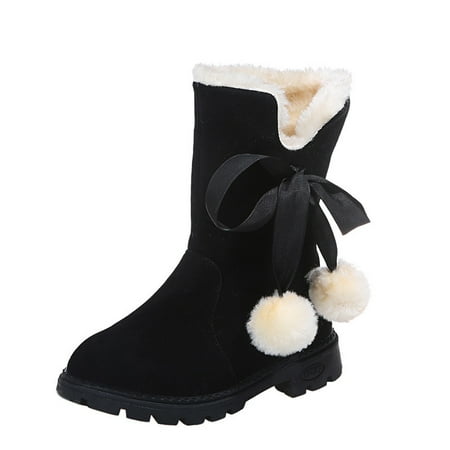 

Children‘s snow boots Winter new medium and large children fleece-lined cotton boots fur ball girls boots cotton shoes
