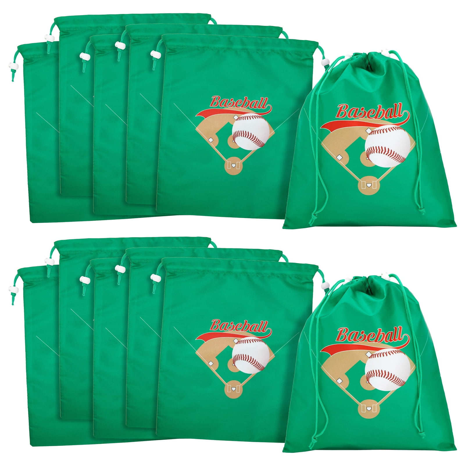 12 Pack of Baseball Party Favor Bags, Drawstring Pouches for Birthday