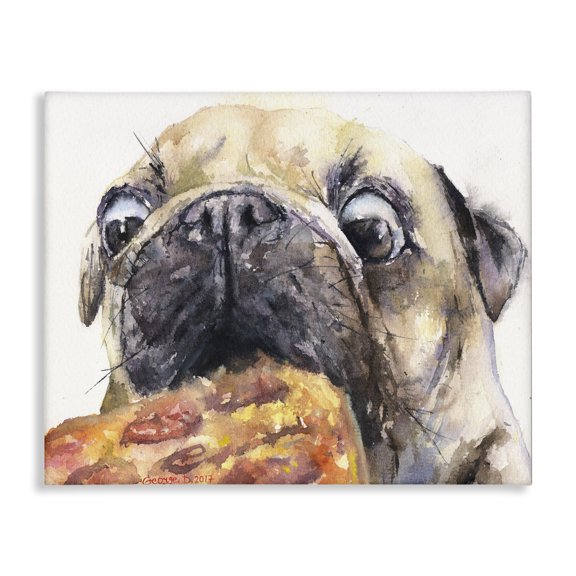 Stupell Industries Traditional Pug And Pizza Funny Dog Pet Animal Watercolor Canvas Art, 30 x 24, by George Dyachenko