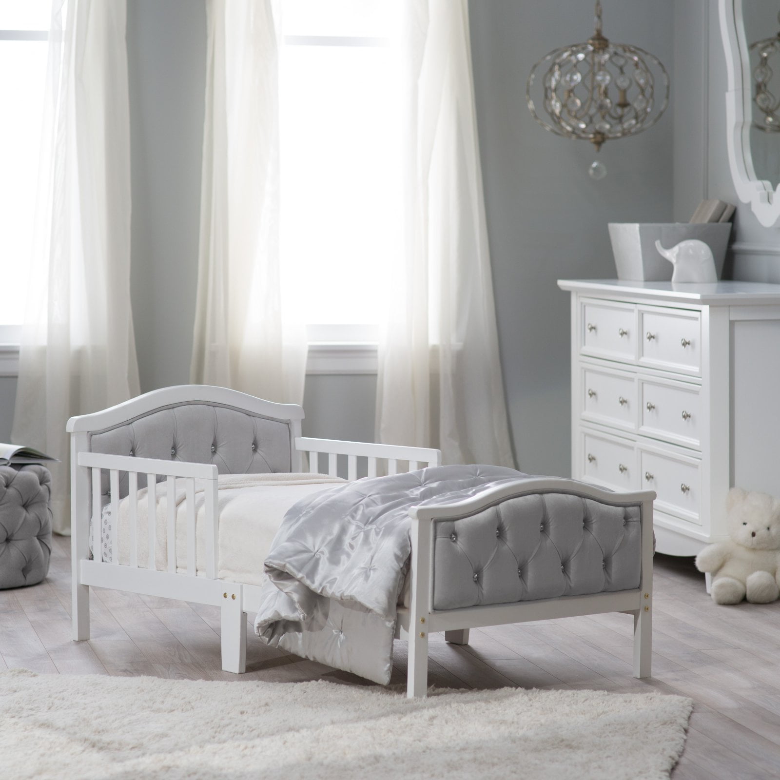 Orbelle Upholstered Toddler Bed, OffWhite, With Bed Rails