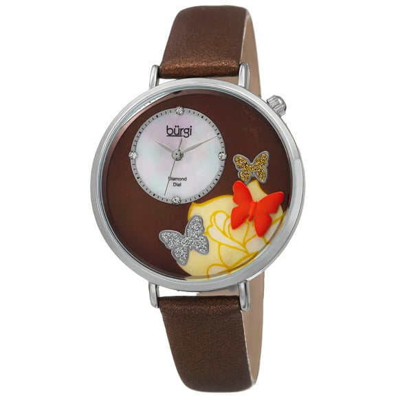 Women's Quartz Diamond Leather Brown Strap Watch