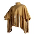 thumbnail image 3 of Haut Court à Franges pour Femmes, Chandail-Over Surdimensionné, Col Montant, Manches Longues, Poncho Western, 3 of 5