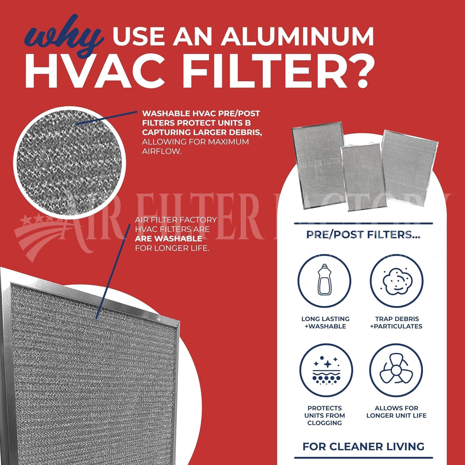 Air Filter Factory Replacement for F50E1075 Honeywell HVAC Aluminum Pre/Post Filters 2-Pack