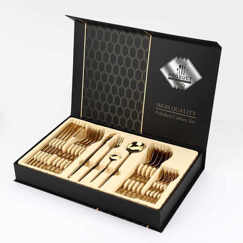Service for 6 with Gift Box Ⅱ, Gold Elegant Life Stainless Steel Flatware Set Mirror Finish Tableware Set for Home and Kitchen Stainless Steel Cutlery Set 24 Piece 