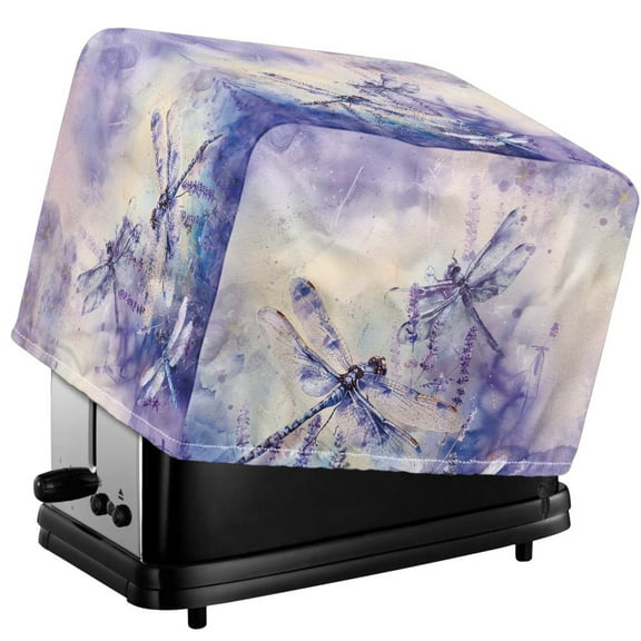 Xoenoiee Dragonfly Lavender Print Toaster Cover 2 Slice Wide Slot Lightweight Toaster Dust Cover Fingerprint Protection Washable Kitchen Small Appliance Cover Drawstring Bread Maker Cover, S
