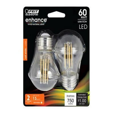 

Feit Electric A15 E26 (Medium) LED Bulb Soft White 60 Watt Equivalence 2 pk