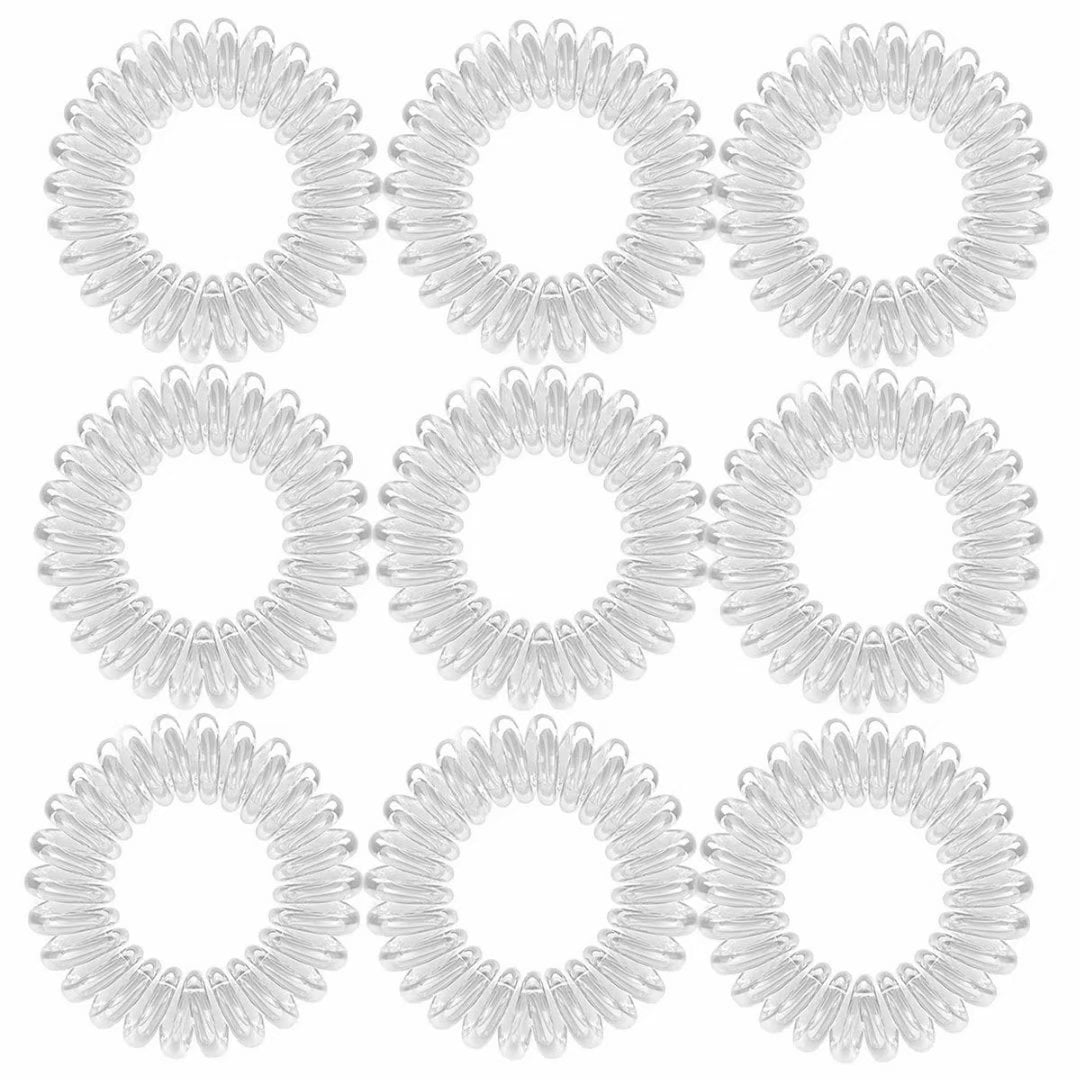 Spiral Coiled Phone Hair Ties - 10 Pack, Flexible No Crease Spiral Phone Cords for Thick, Curly, or Natural Ponytail or Pigtail Styles Ponytail Holder(Clear)