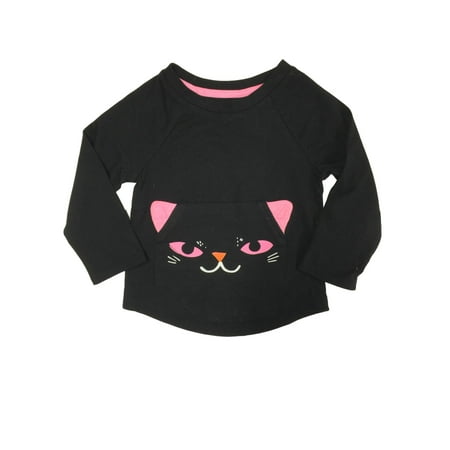 Infant Toddler Girls Black Cat Halloween Long Sleeve Shirt With Front Pocket 3T
