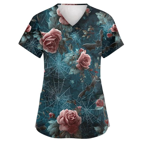 VJATTWR T-Shirts à Manches Courtes pour Femmes Décontractés Imprimés à Manches Courtes avec Poche Col Chemise de Travail pour Usage Quotidien TG