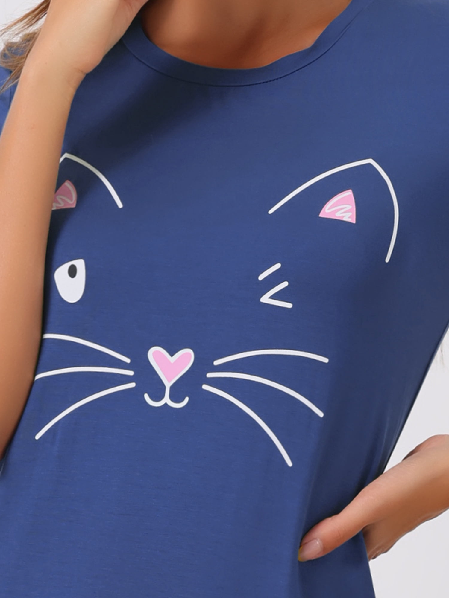 DARING DIVA Women's Cats Cute Printed Short Sleeve Nightgowns S Navy