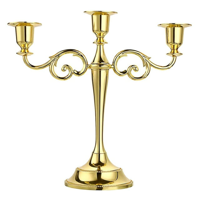 Candlestick, 3 Arms, Candlestick, Candlestick, Candlestick, Table Decoration , Golden, 26.5x26cm