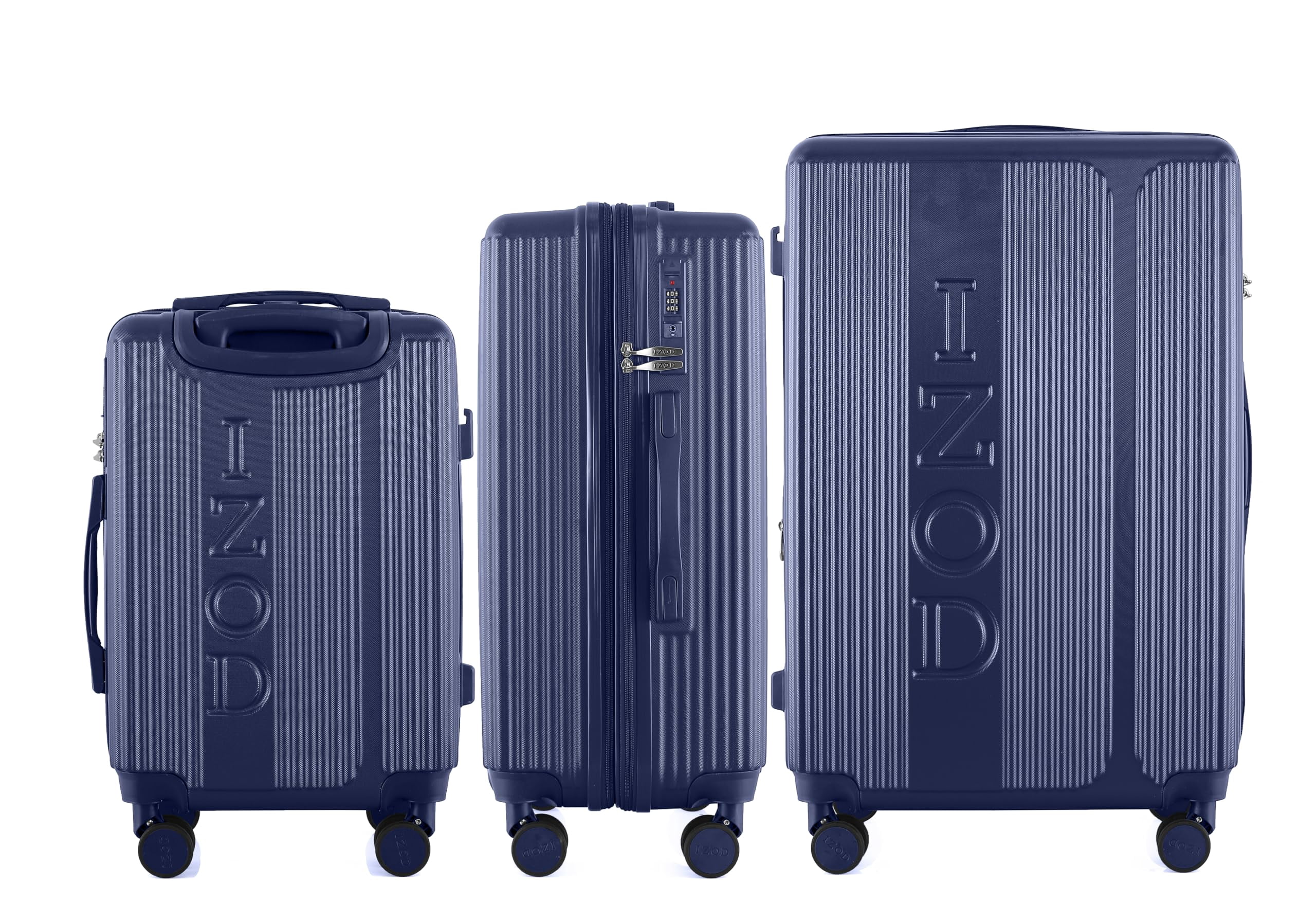 IZOD Hyman Expandable ABS Hard Shell Luggage Set - Durable ABS Hard Shell Construction - Double Water-Resistant Nylon Coil – Versatile Sizes 28", 24", 20" - 3-Piece Spinner Luggage Set (Navy)
