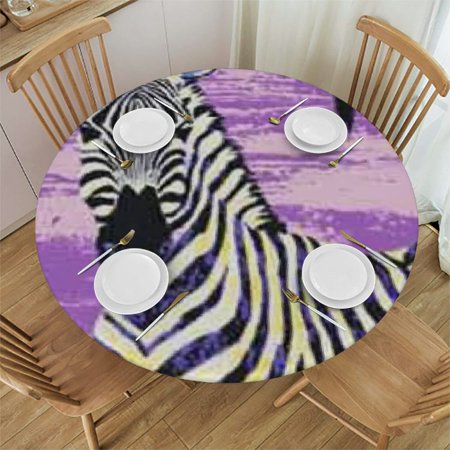 

Sheronv Zebra Stripes Round Tablecloth with Elastic Edge Stain-Resistant and Washable Ideal for Indoor and Outdoor Events 100% Polyester Fiber Multiple Sizes 38 -42