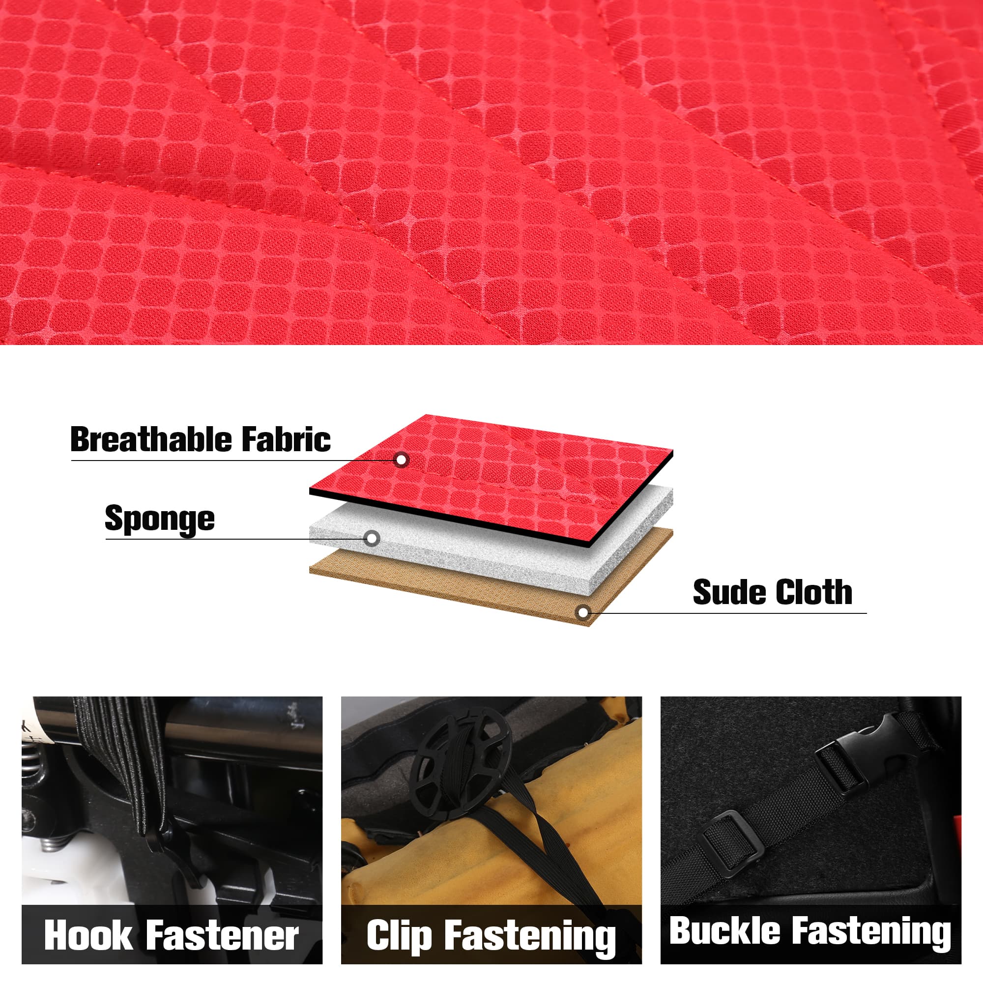 Caromop Red, Luxury Faux Leather & Fabric, Breathable 3D Foam, Armrest Covers,Airbag compatible,Full Seat Covers