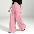 thumbnail image 4 of Lenpel Womens Palazzo Pants Pleated High Waisted Wide Leg Trousers Baggy Solid Color Flowy Pants with Pockets(Pink,Medium), 4 of 6