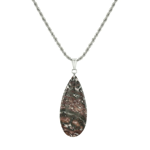Unisex Stainless Steel Rope Chain with Leopard Skin Jasper Gemstone Pendant – 19 ½ inches