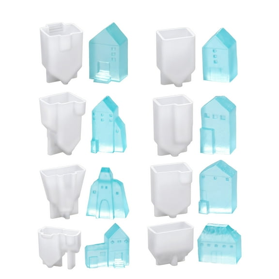 Set of 8 Realistic House Decorations Molds Sturdy Silicone House Mould for Crafting Detailed Miniature Houses